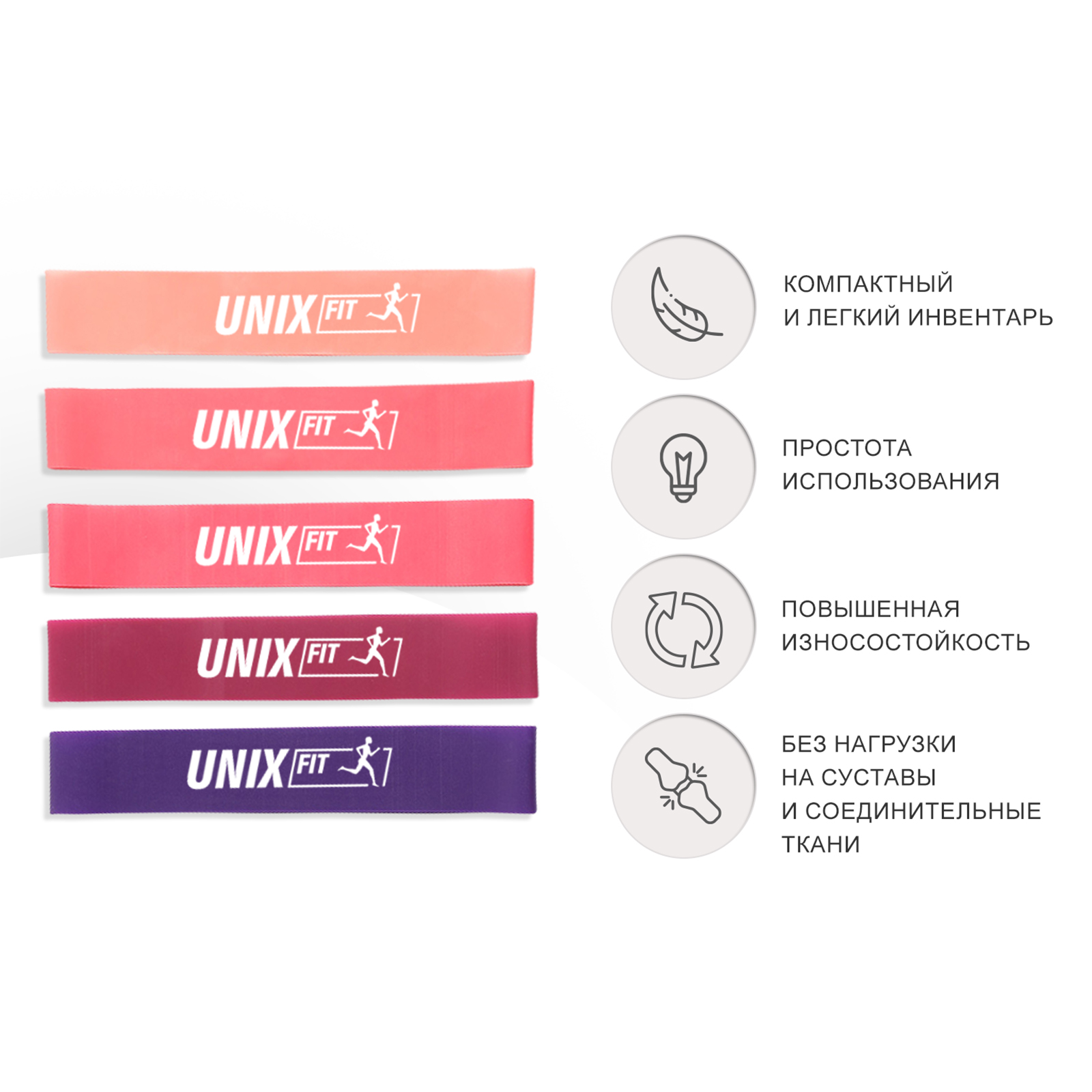 Резинки для фитнеса UNIX Fit 5 цветов, розовый, сиреневый