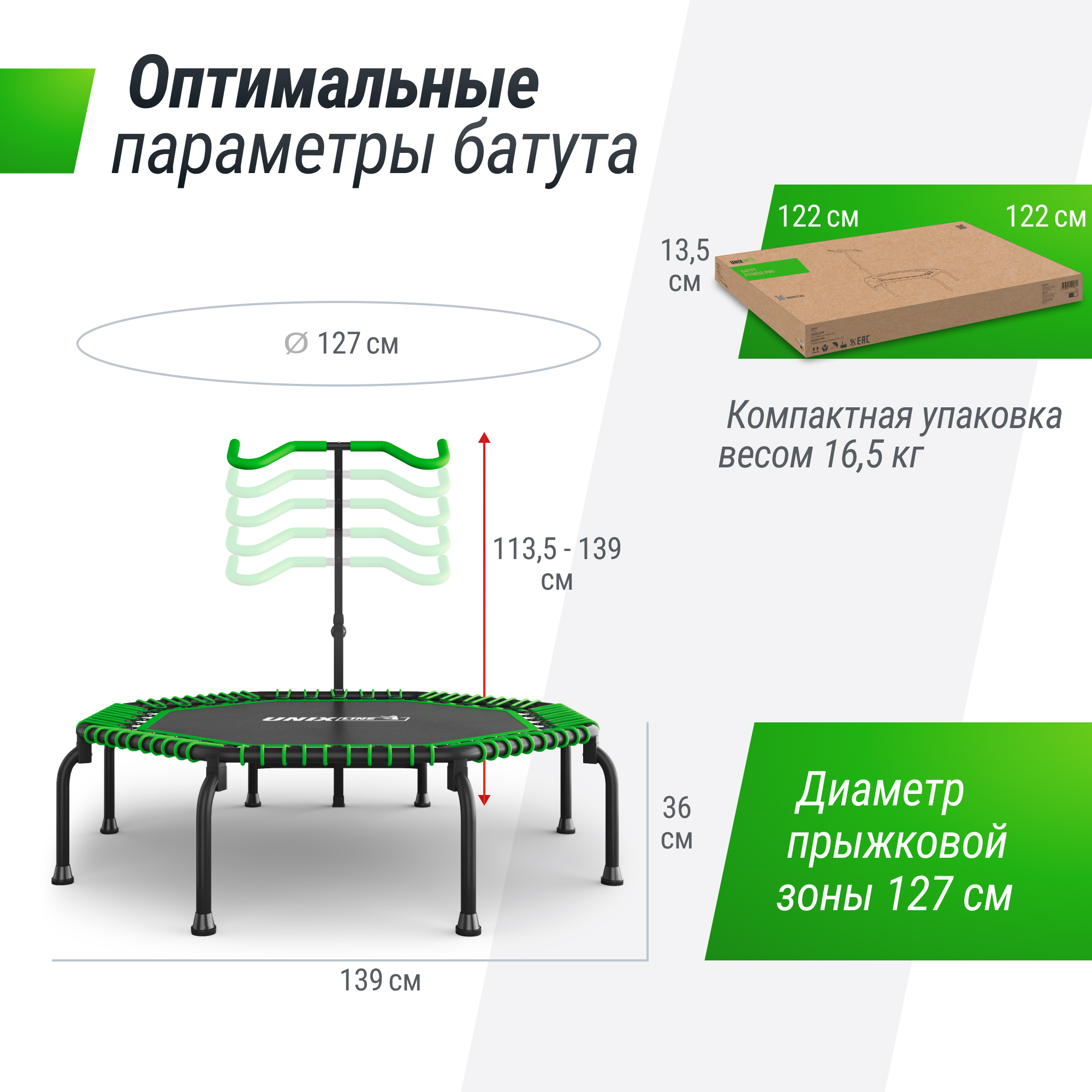 Батут UNIX Line FITNESS Premium (127 см) Green
