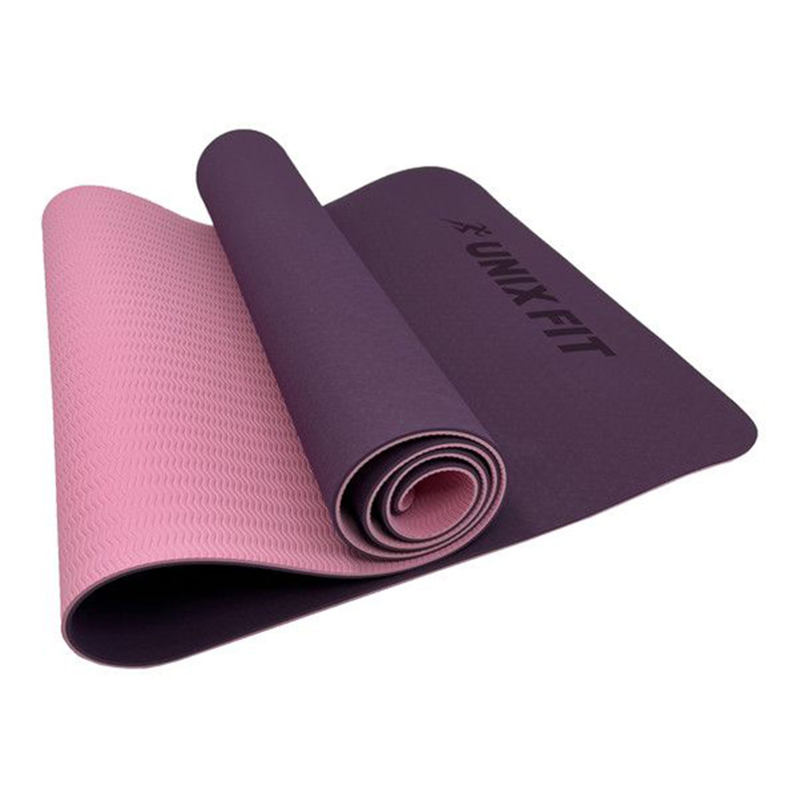 Коврик для йоги и фитнеса UNIX Fit двусторонний, 180 х 61 х 0,8 см, двуцветный, фиолетовый